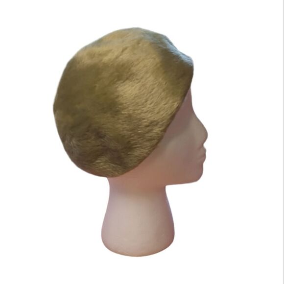 VINTAGE 50s chartreuse green furry pillbox beret hat Montaldo's - Picture 1 of 8